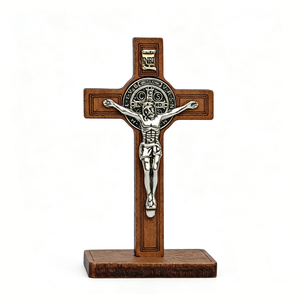 Home Decor Company - St Benedict Standing Crucifix Wooden Cross