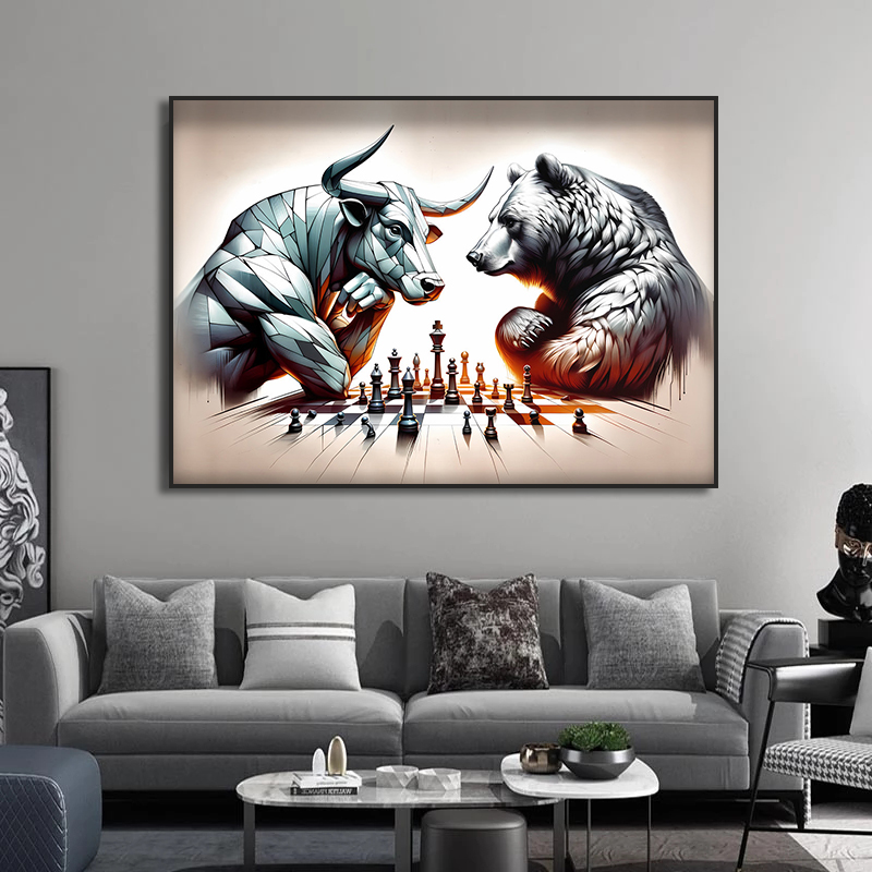 Bull and Bear Play Chess Wall  - đánh giá và giá Home Decor Exchange