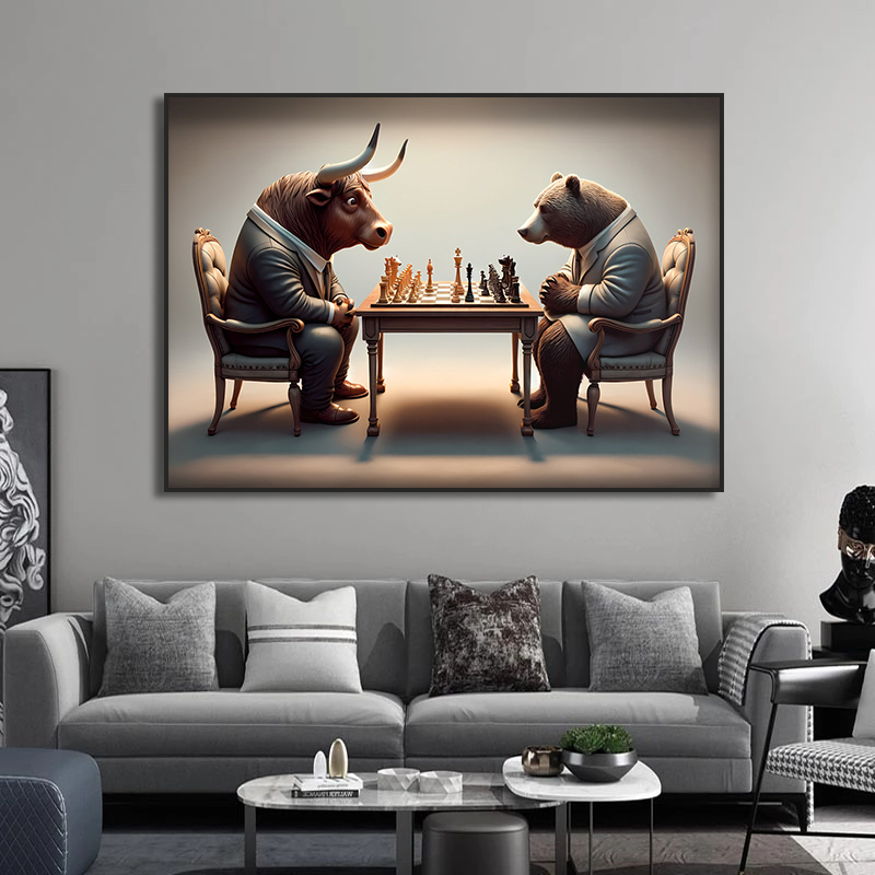Bull and Bear Play Chess Wall  - đánh giá và giá Home Decor Exchange